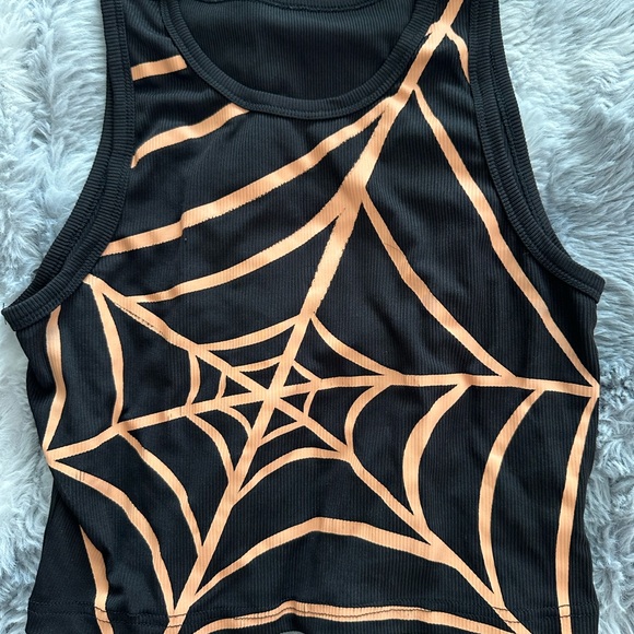 None Tops - Black and Orange Spider Web Tank Top